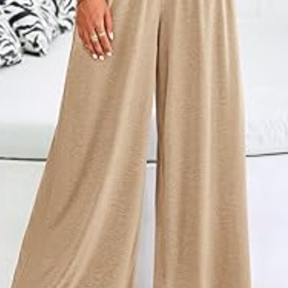 Tan Wide-Leg High-Waisted Pants